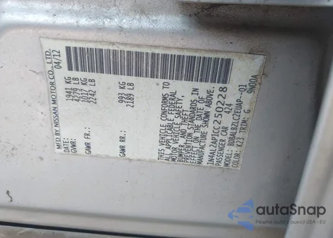 2012 Nissan Altima S from USA, damaged, VIN 1N4AL2AP1CC250228